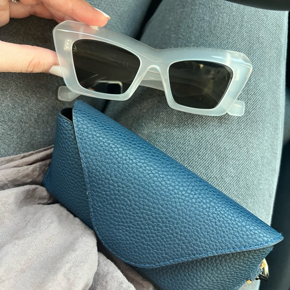 Loewe Translucent White Rectangular Sunglasses with Black Lenses